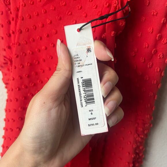 NWT Alice + Olivia Daria Ruched Mini Dress in Perfect Poppy Size 6 - Picture 5 of 8